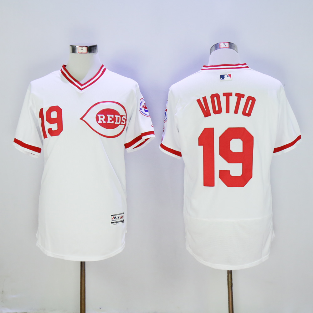 Men MLB Cincinnati Reds 19 Votto White throwback 1976 jerseys